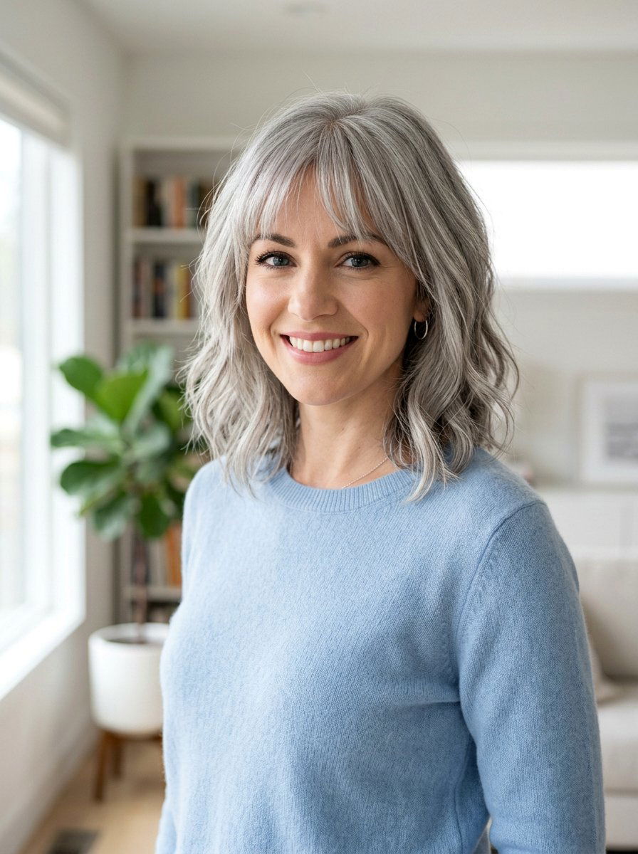 Silver Lob With Bangs - 20 silver lob haircut for women - 20 silver lob haircut for women