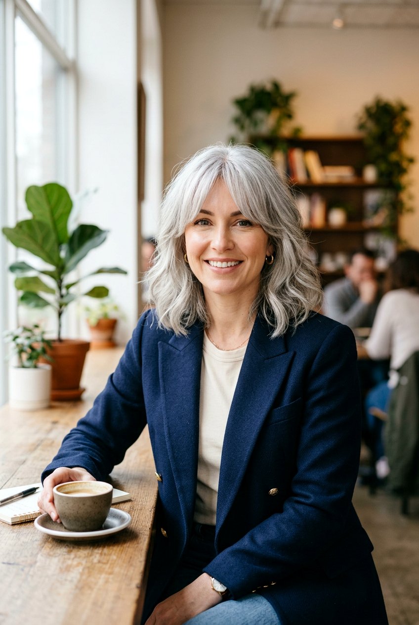 Silver Lob With Curtain Bangs - 20 gray hair with curtain bangs - 20 gray hair with curtain bangs