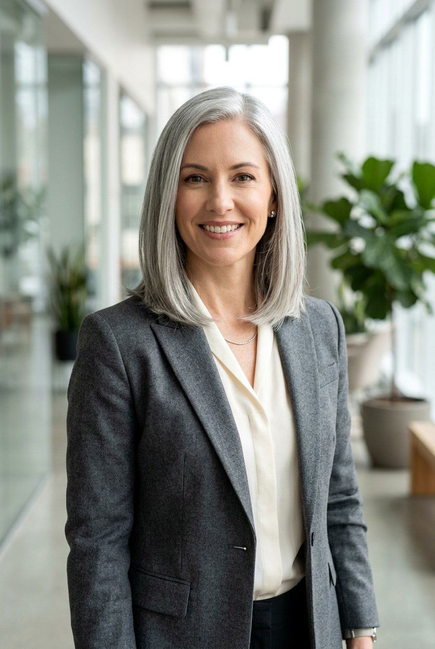 Silver Lob With Invisible Layers - 20 gentle layers for naturally gray hair - 20 gentle layers for naturally gray hair