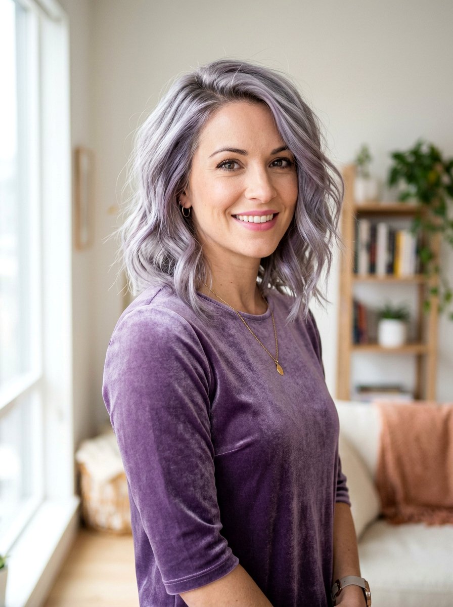 Silver Lob With Purple Undertones - 20 silver lob haircut for women - 20 silver lob haircut for women
