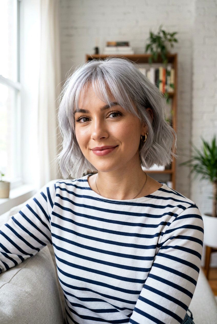 Silver Metallic French Bob - 20 metallic silver bob hair color - 20 metallic silver bob hair color