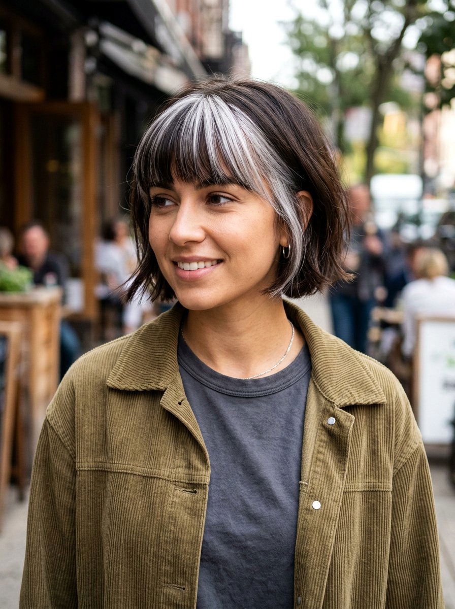 Silver Money Piece Brunette Bob With Bangs - 20 silver money piece for brunette bob - 20 silver money piece for brunette bob