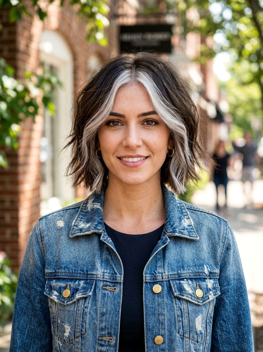 Silver Money Piece Choppy Brunette Bob - 20 silver money piece for brunette bob