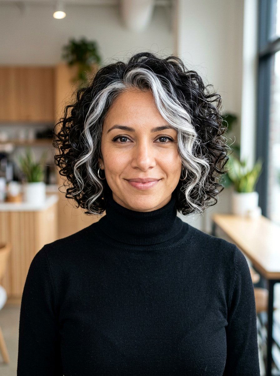 Silver Money Piece Curly Bob - 20 silver curly bob color ideas - 20 silver curly bob color ideas