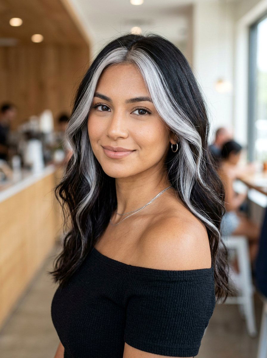 Silver Money Piece Highlights on Dark Hair - 20 silver blending highlights for dark hair - 20 silver blending highlights for dark hair