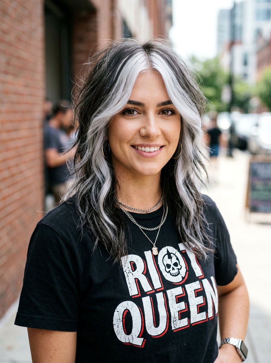 Silver Money Piece Shag - 20 silver shag hair color ideas - 20 silver shag hair color ideas