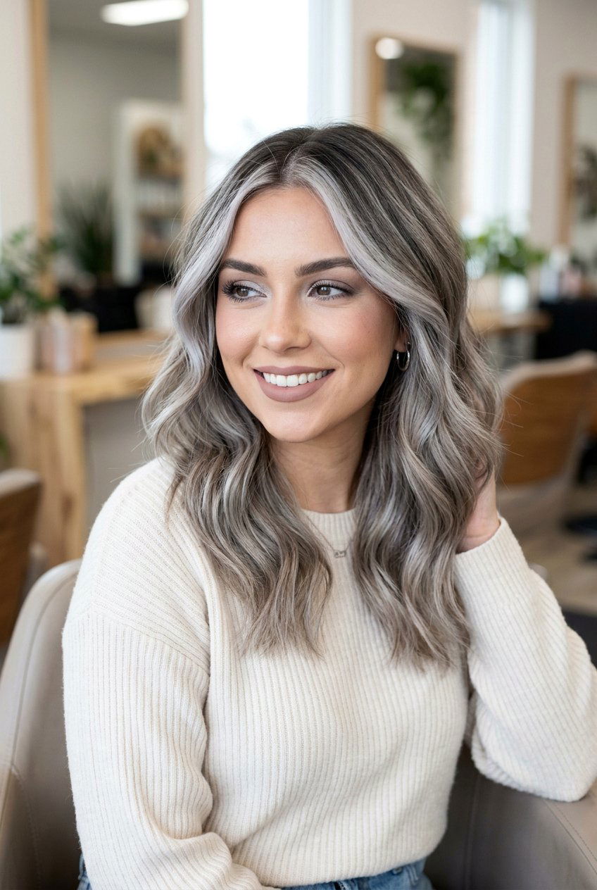 Silver Money Piece With Ashy Balayage - 20 silver money piece hair - 20 silver money piece hair