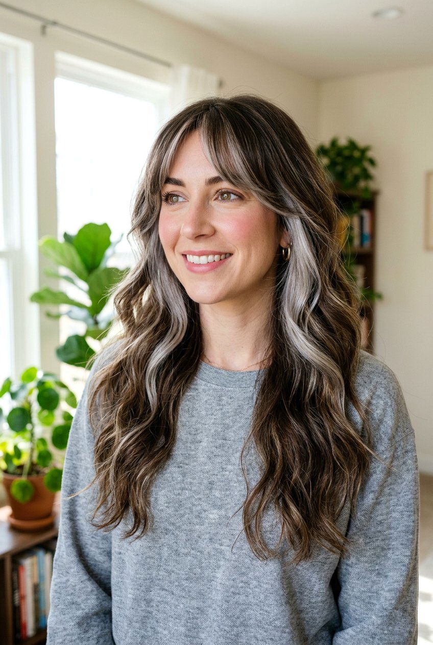 Silver Money Piece With Curtain Bangs - 20 silver money piece hair - 20 silver money piece hair