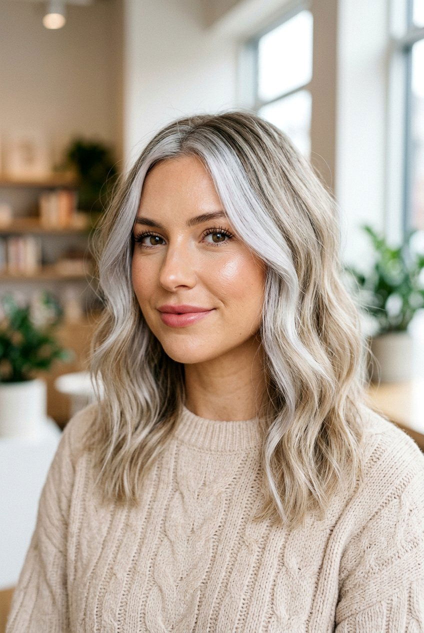 Silver Money Piece With Scandi Hairline Effect - 20 silver money piece hair - 20 silver money piece hair