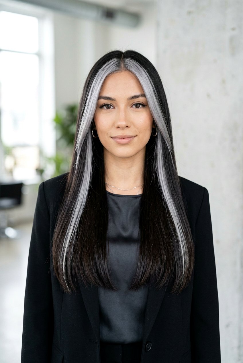 Silver Money Piece on Dark Hair - 20 bold money piece ideas - 20 bold money piece ideas