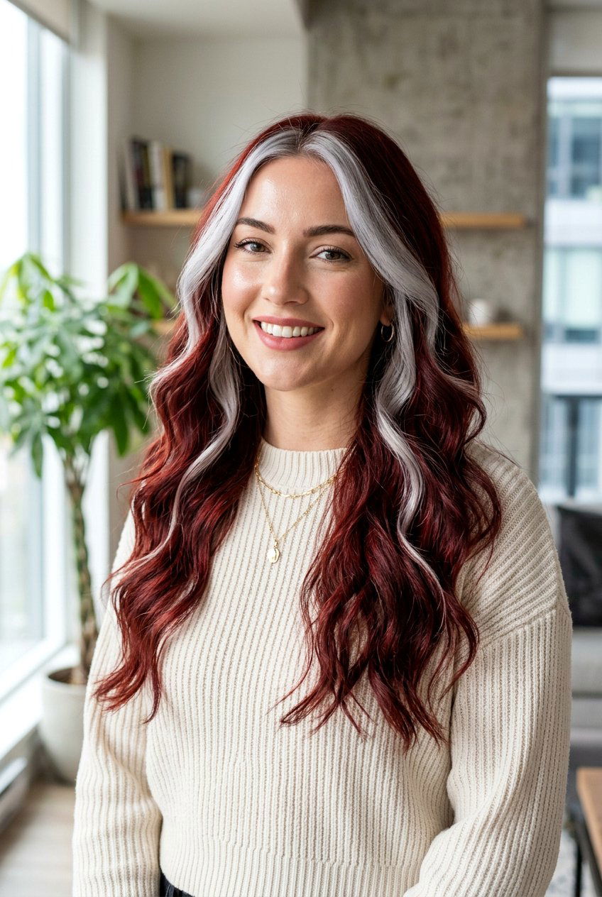 Silver Money Piece on Red Hair - 20 bold money piece ideas - 20 bold money piece ideas