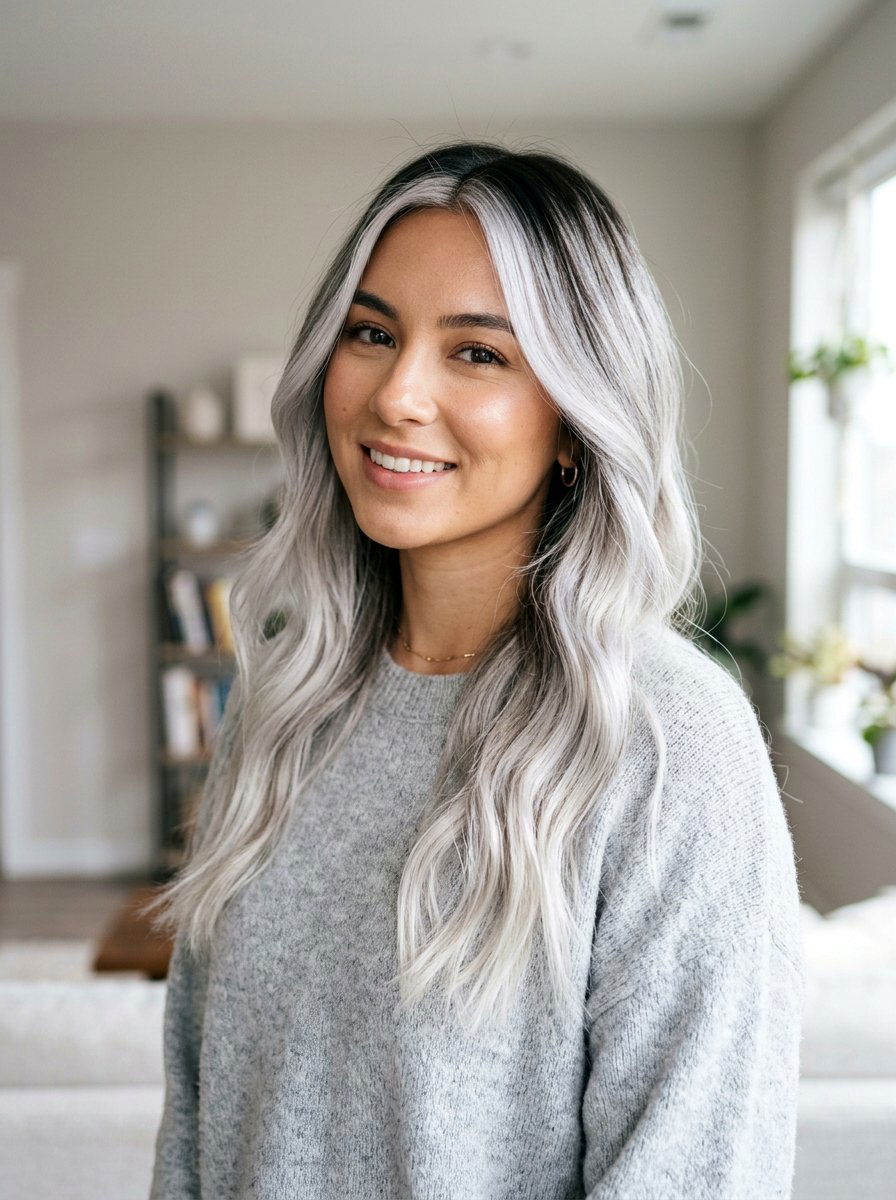 Silver Money Piece with Shadow Root - 20 silver money piece for gray transition - 20 silver money piece for gray transition