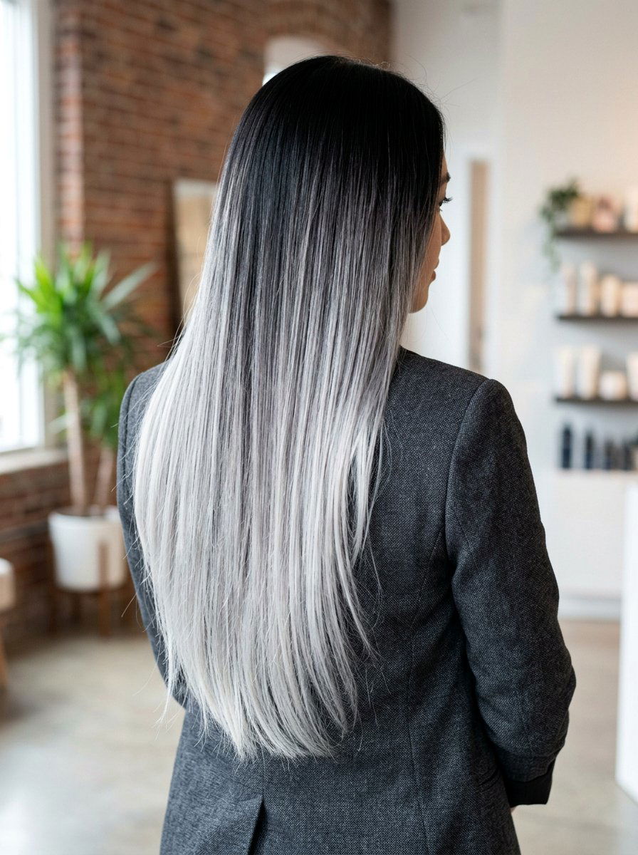 Silver Ombre Highlights on Black Hair - 20 silver blending highlights for dark hair - 20 silver blending highlights for dark hair