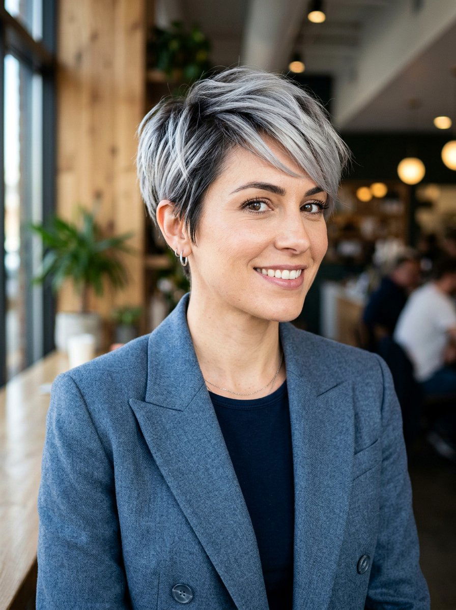 Silver Ombre Pixie Cut - 20 silver pixie hair color ideas - 20 silver pixie hair color ideas