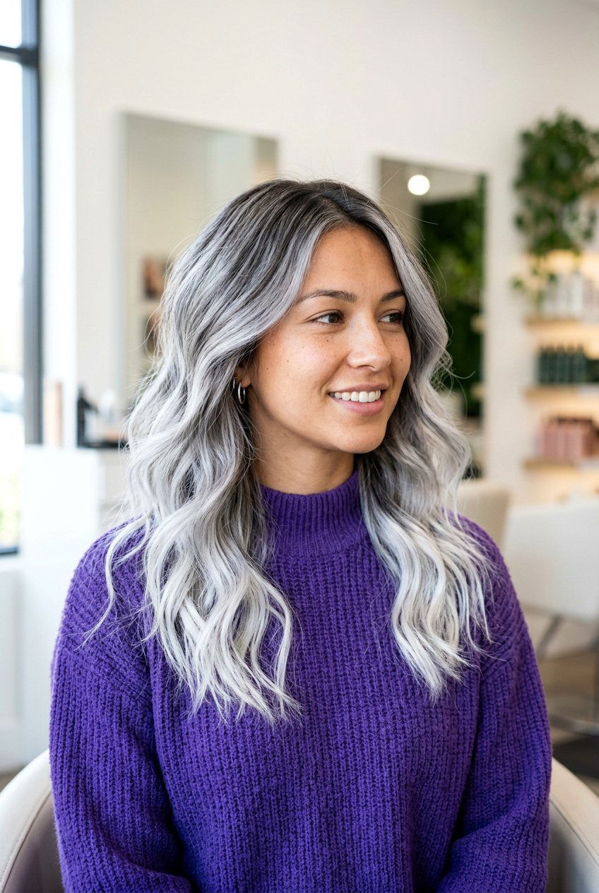 Silver Ombre with Dark Ash Lowlights - 20 salt and pepper blend with lowlights - 20 salt and pepper blend with lowlights