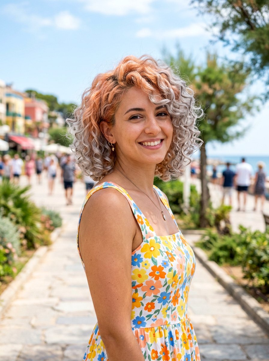 Silver Peach Curly Bob - 20 silver curly bob color ideas - 20 silver curly bob color ideas