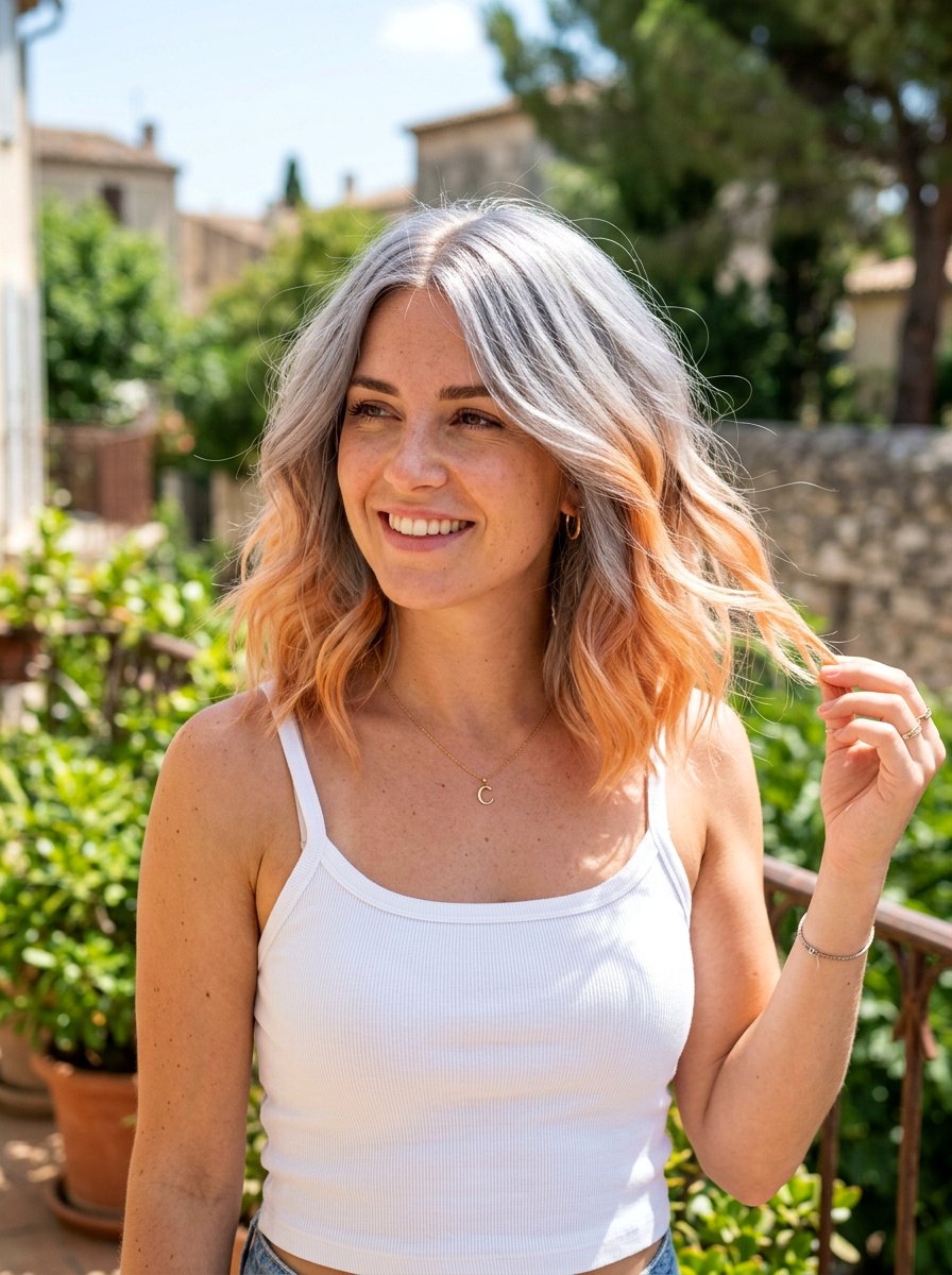 Silver Peach Lob - 20 silver lob hair color ideas - 20 silver lob hair color ideas