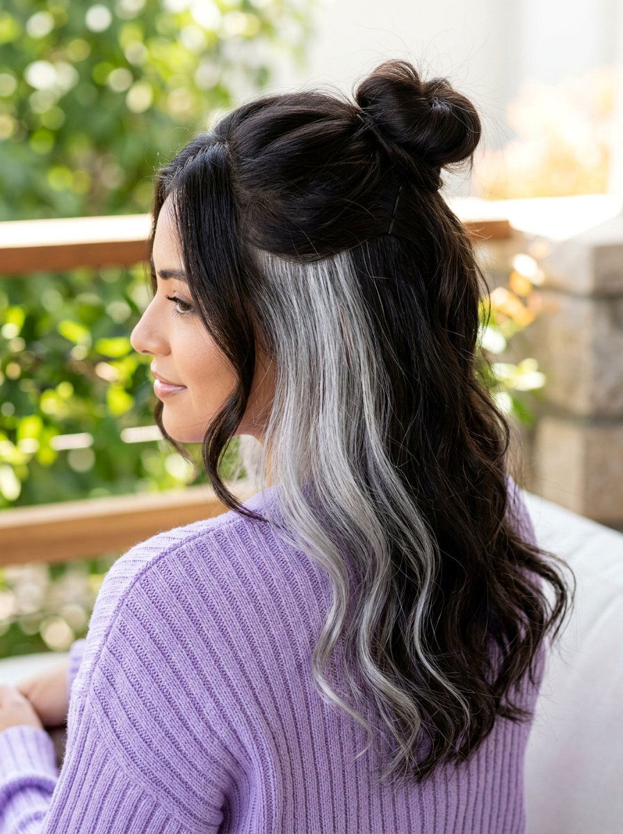 Silver Peekaboo Highlights on Dark Hair - 20 silver blending highlights for dark hair - 20 silver blending highlights for dark hair