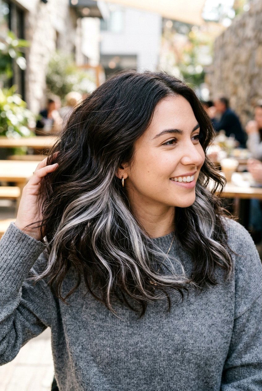 Silver Peekaboo Highlights on Dark Hair - 20 silver highlights on dark hair - 20 silver highlights on dark hair