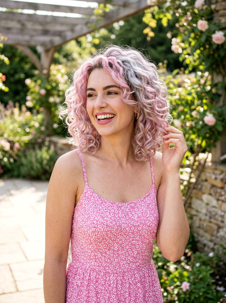 Silver Pink Curly Bob - 20 silver curly bob color ideas - 20 silver curly bob color ideas