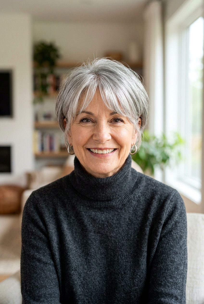 Silver Pixie Bob With Curtain Bangs - 20 curtain bangs for women over 60 - 20 curtain bangs for women over 60