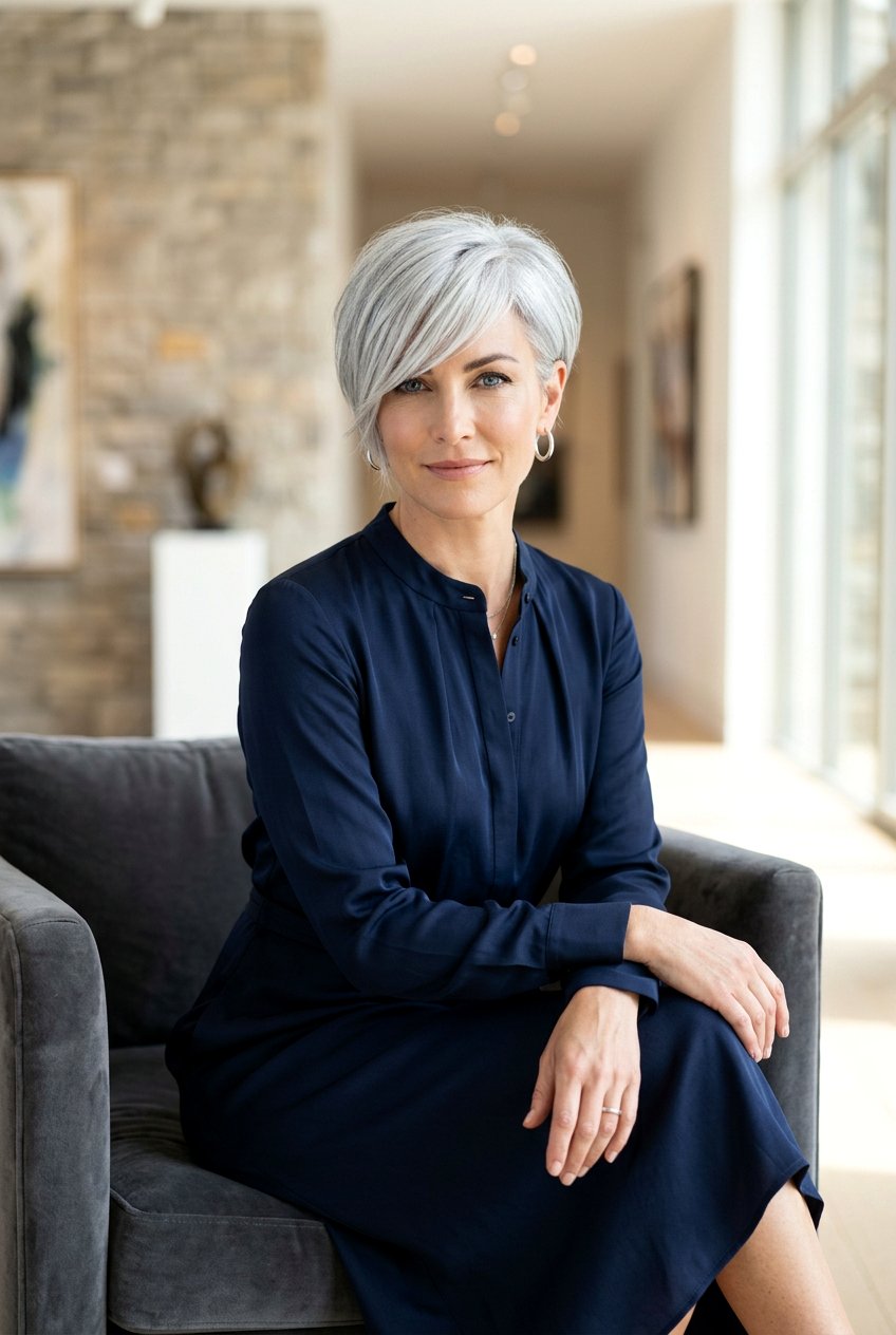 Silver Pixie With Long Fringe - 20 office pixie with long bangs - 20 office pixie with long bangs