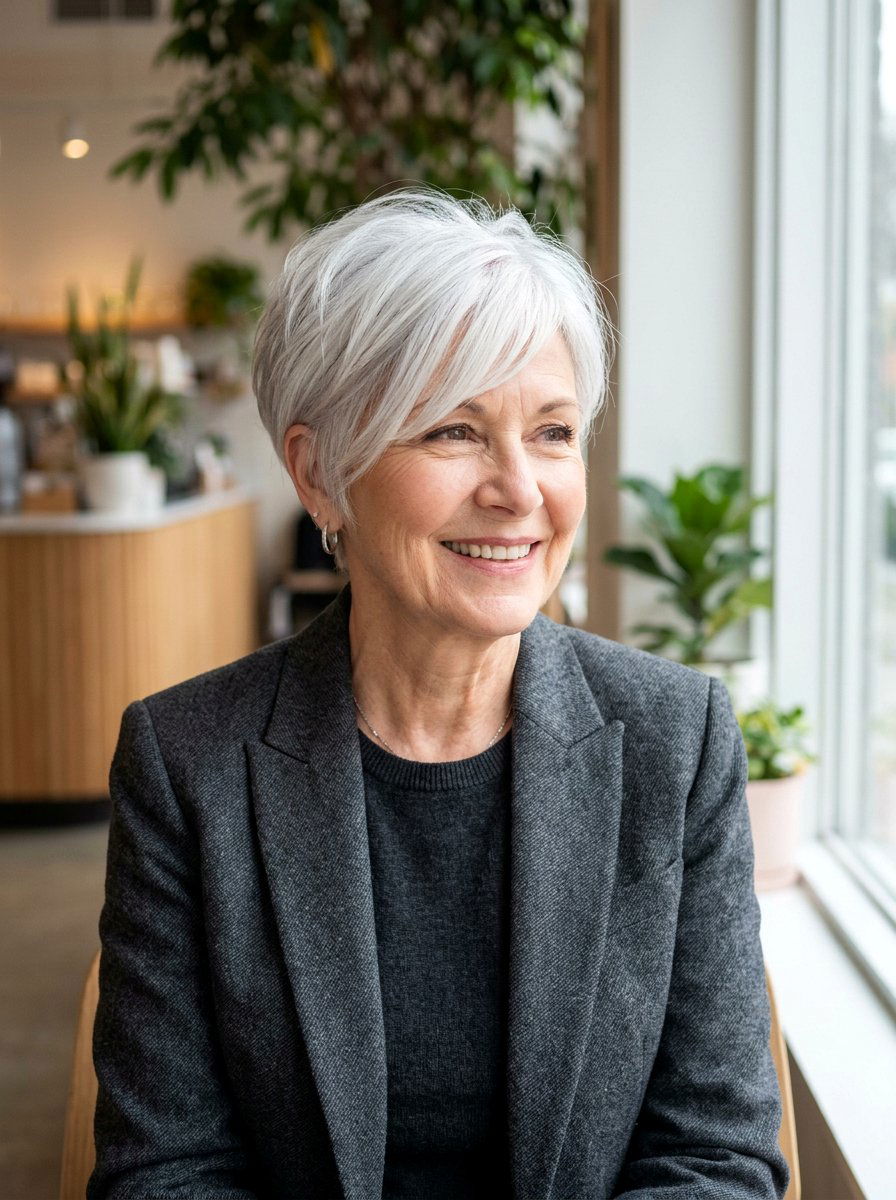 Silver Pixie With Side Swept Bangs - 20 pixie cut with side swept bangs for older women - 20 pixie cut with side swept bangs for older women