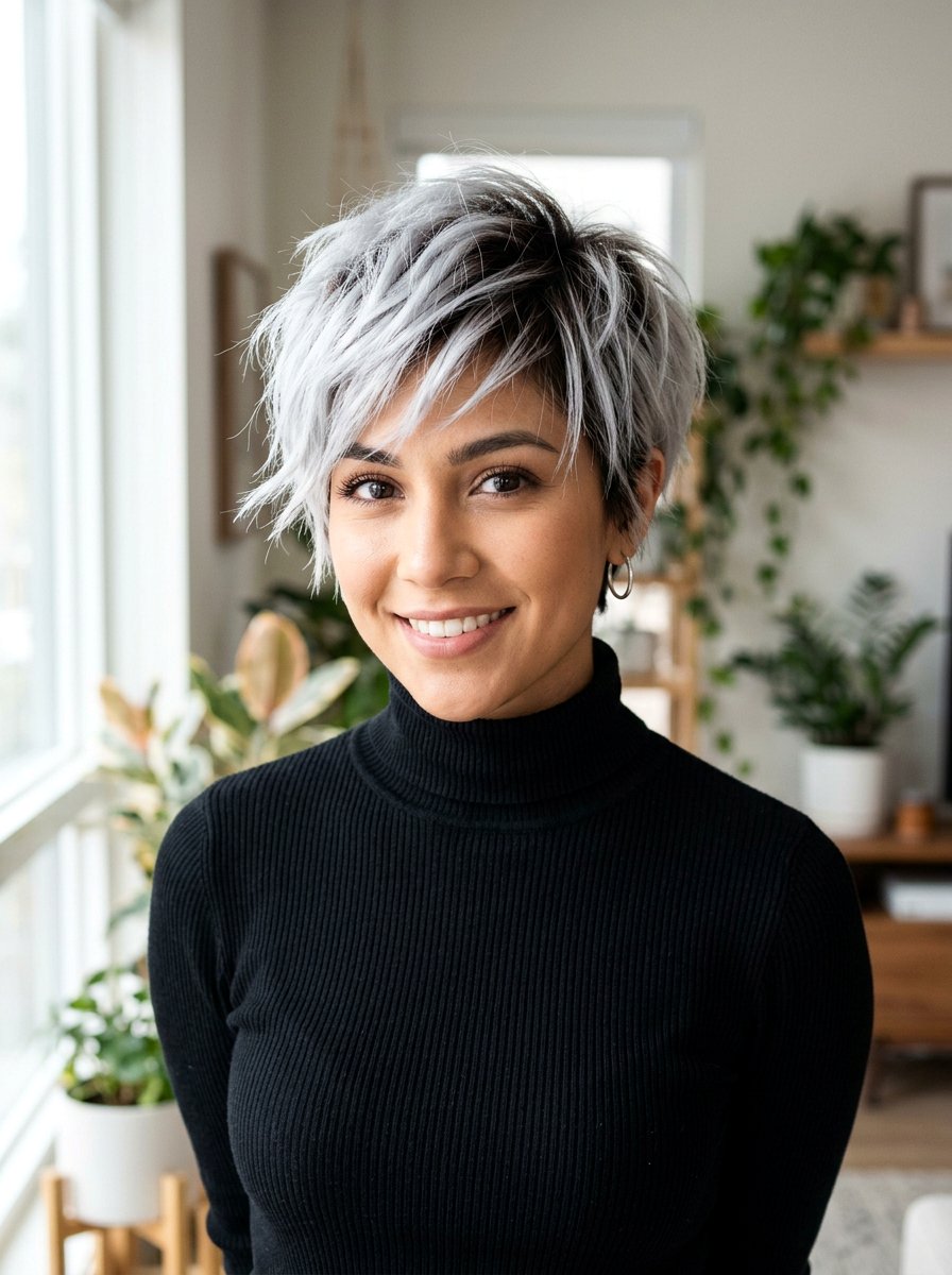 Silver Pixie with Dark Roots - 20 silver pixie hair color ideas - 20 silver pixie hair color ideas