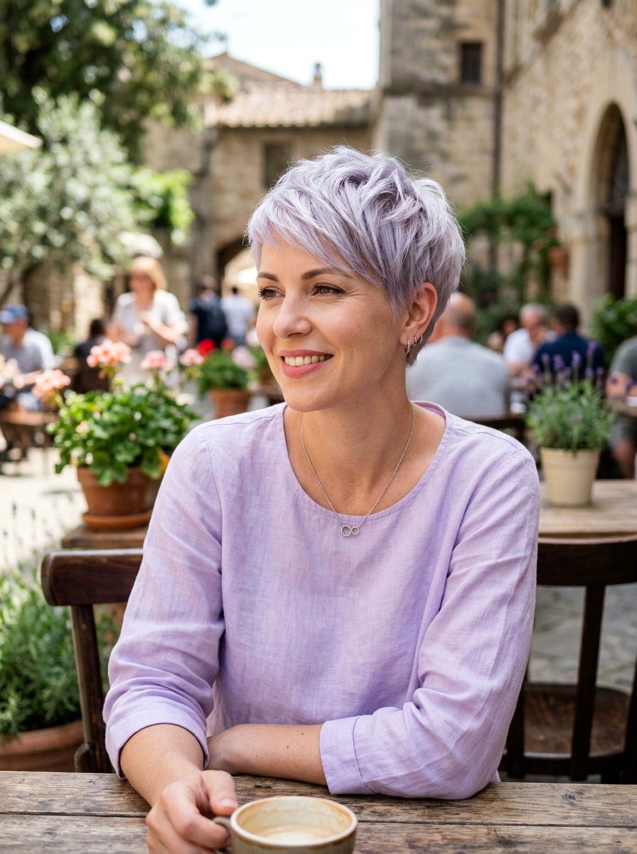Silver Pixie with Purple Tones - 20 silver pixie hair color ideas - 20 silver pixie hair color ideas