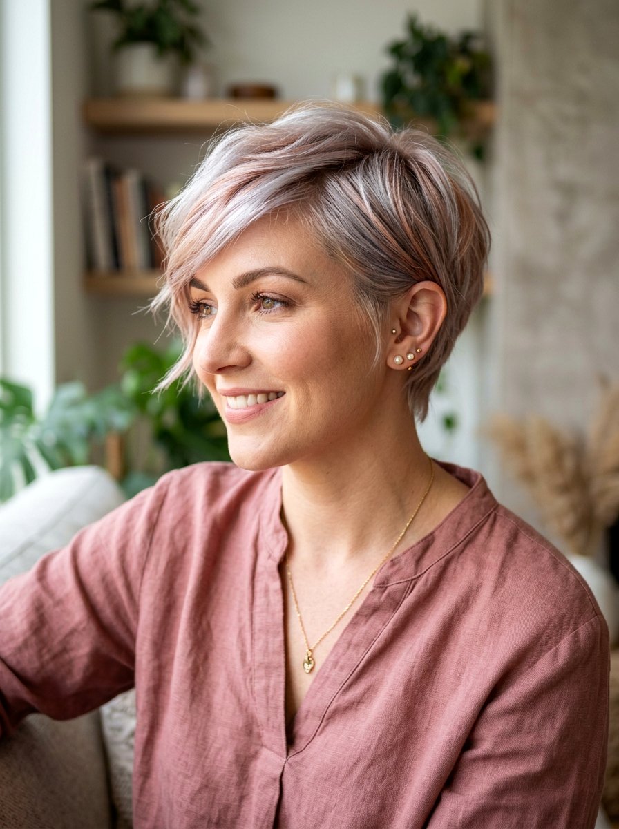 Silver Pixie with Rose Gold - 20 silver pixie hair color ideas - 20 silver pixie hair color ideas