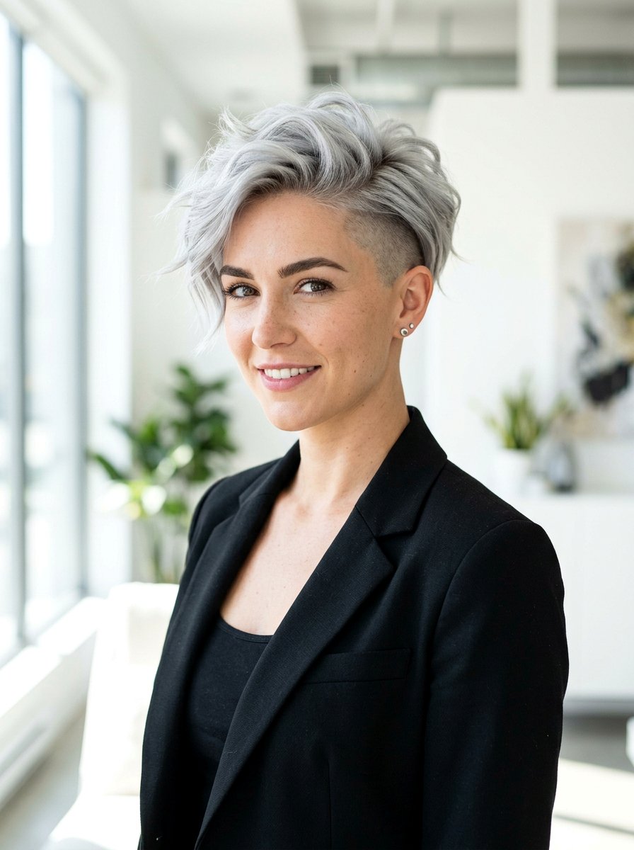 Silver Pixie with Shaved Sides - 20 silver pixie hair color ideas - 20 silver pixie hair color ideas