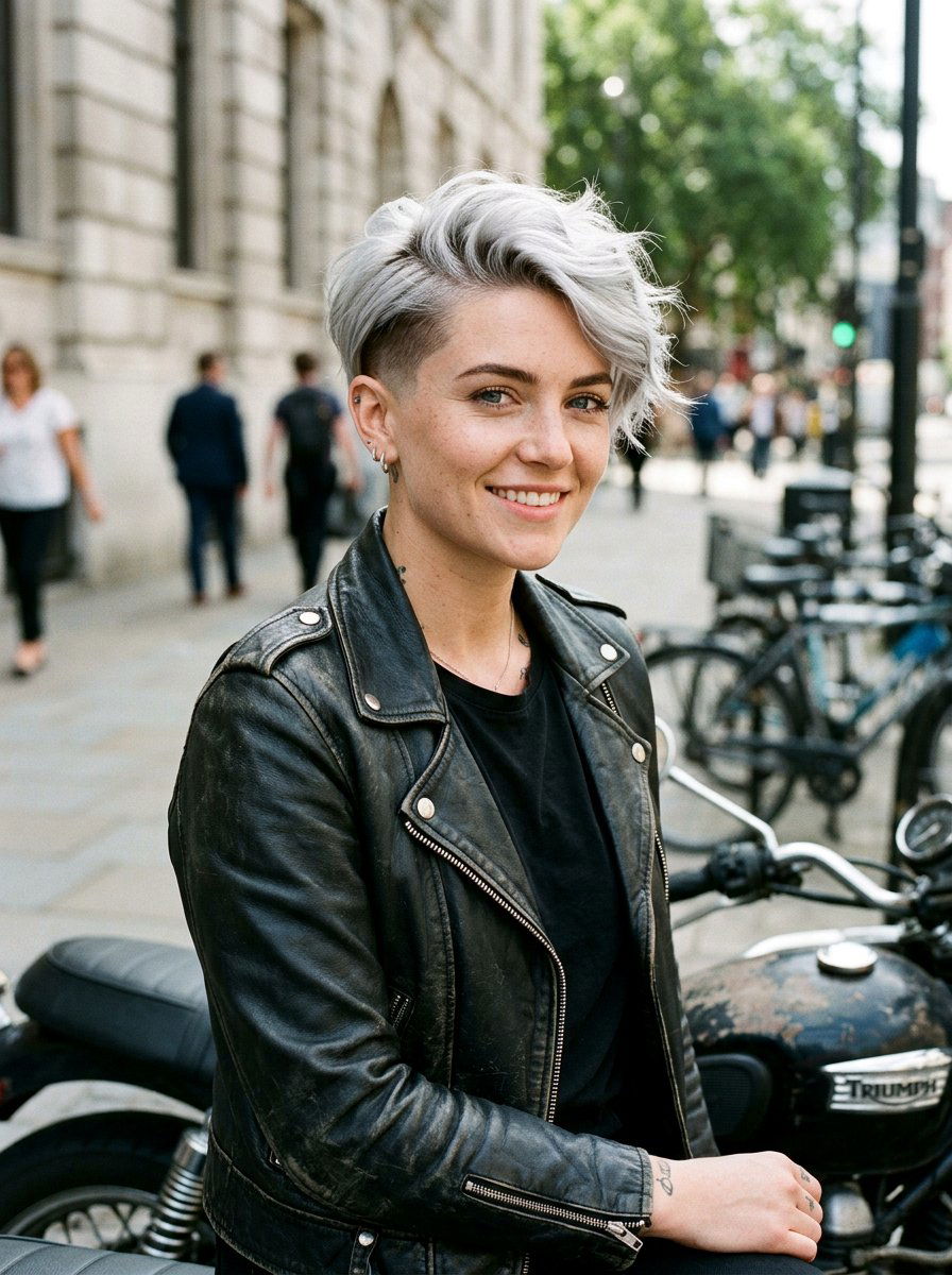 Silver Pixie with Undercut - 20 silver pixie hair color ideas - 20 silver pixie hair color ideas