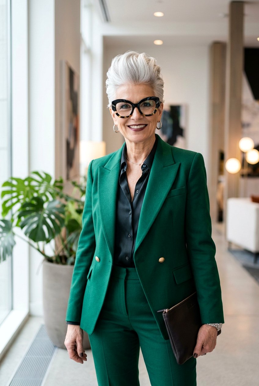 Silver Pompadour Style - 20 gray hairstyles for women with glasses - 20 gray hairstyles for women with glasses