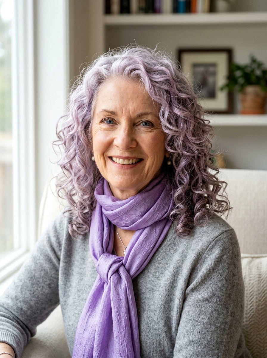 Silver Purple Highlights - 20 silver highlights for women over 60 - 20 silver highlights for women over 60