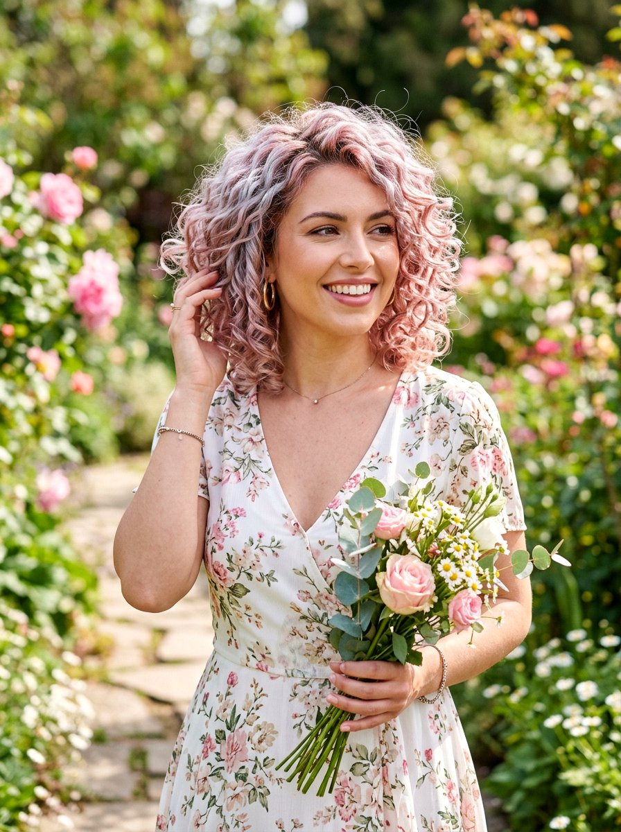 Silver Rose Gold Curly Bob - 20 silver curly bob color ideas - 20 silver curly bob color ideas