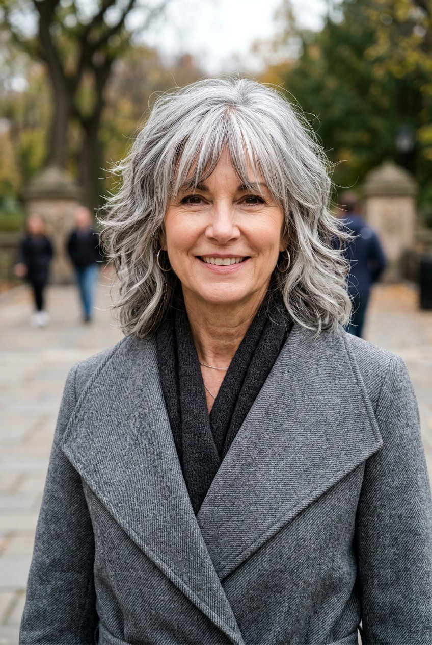 Silver Shag With Feathered Fringe - 20 shag haircut with wispy fringe - 20 shag haircut with wispy fringe