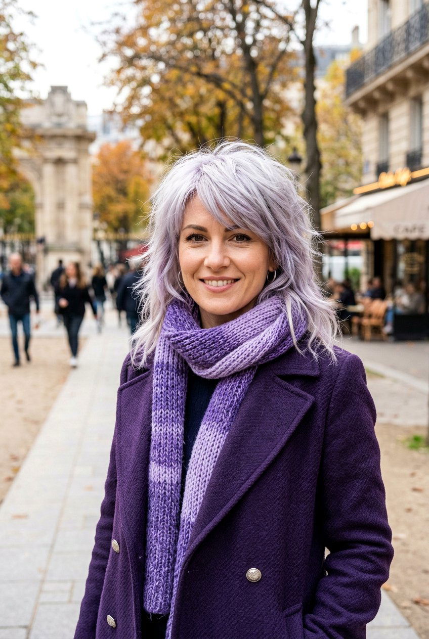 Silver Shag With Purple Tones - 20 modern shag for mature women - 20 modern shag for mature women