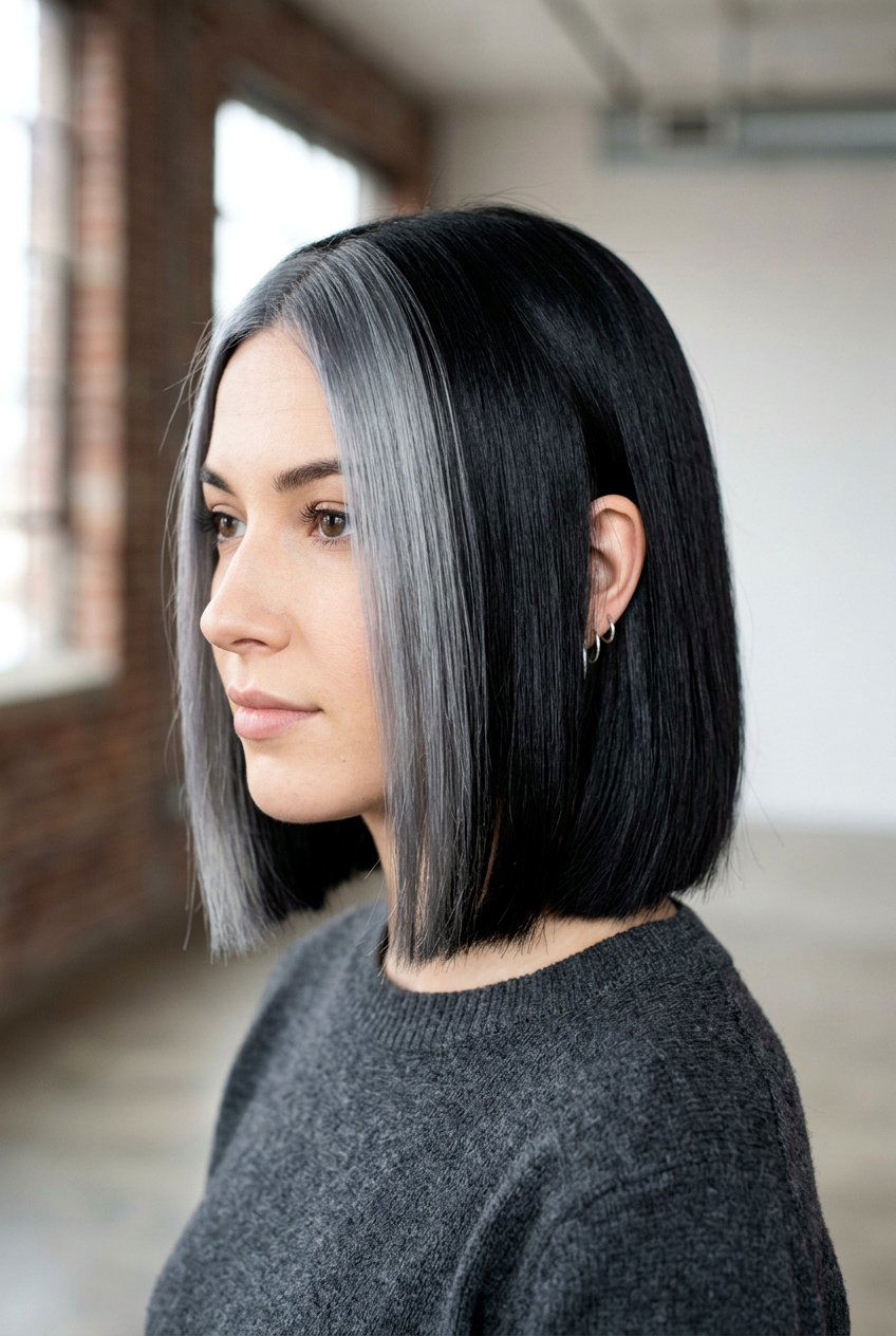 Silver Skunk Stripe On Black Hair - 20 skunk stripe hair color - 20 skunk stripe hair color