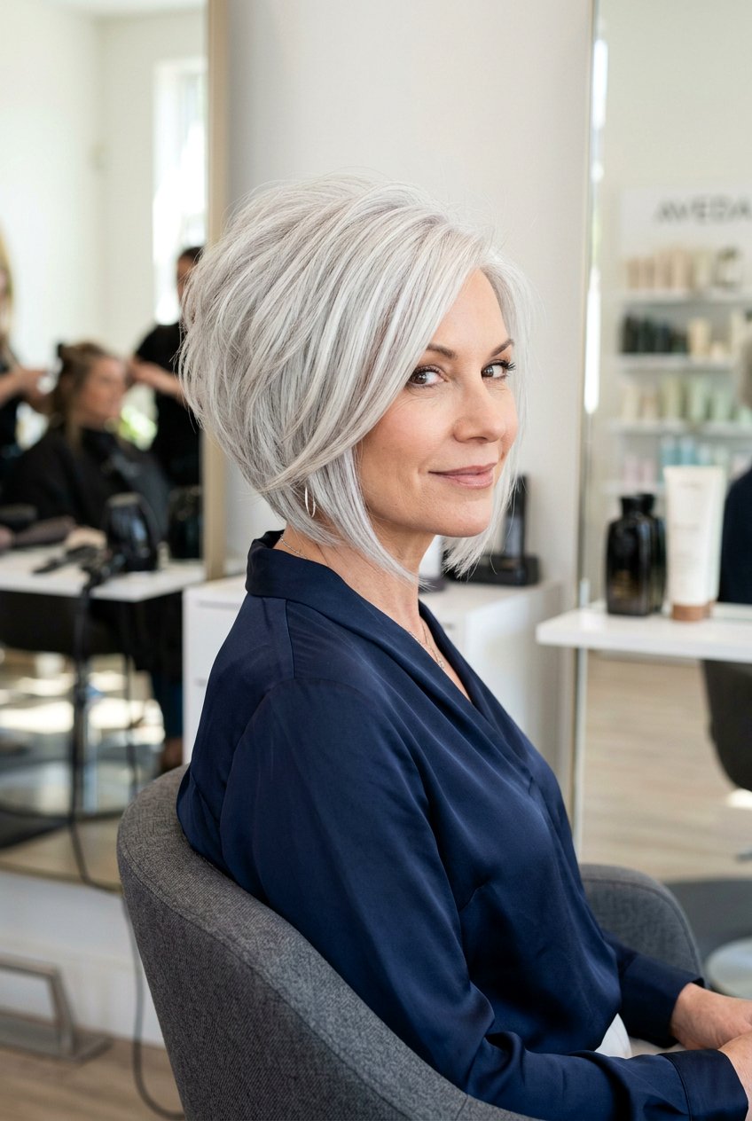 Silver Stacked Bob - 20 low maintenance gray bob haircut - 20 low maintenance gray bob haircut