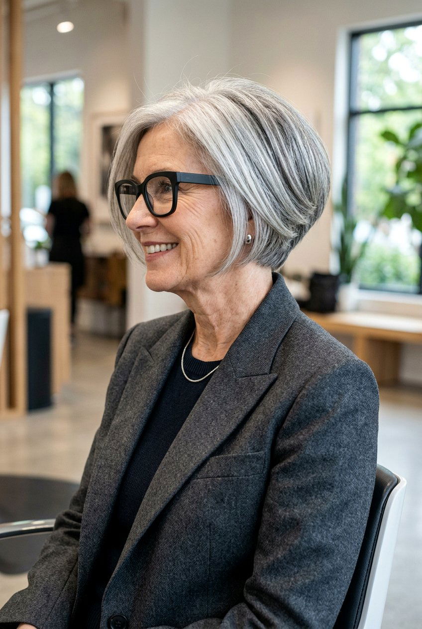Silver Stacked Bob Haircut - 20 classy bob for older women with glasses - 20 classy bob for older women with glasses