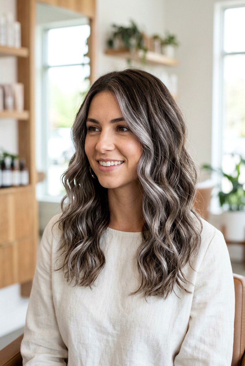 Silver Streak Balayage On Brown Hair - 20 silver streak hair color - 20 silver streak hair color