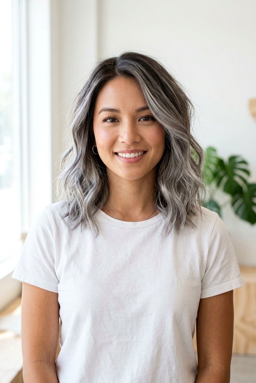 Silver Streak Ombre On Medium Hair - 20 silver streak hair color - 20 silver streak hair color