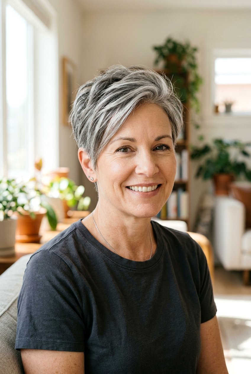 Silver Streaks In Short Pixie Cut - 20 silver streak hair color - 20 silver streak hair color