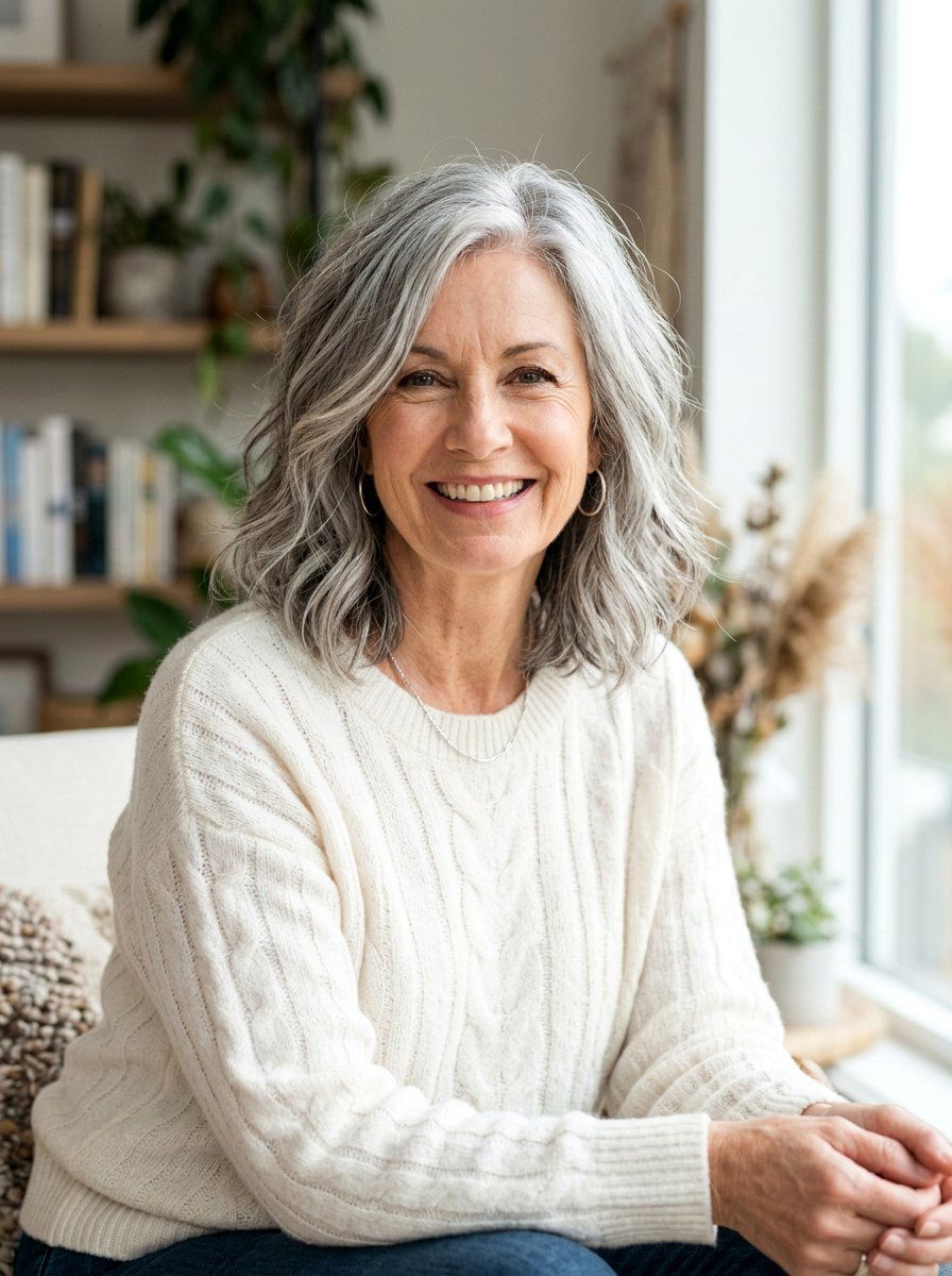 Silver Textured Lob - 20 silver highlights for women over 60 - 20 silver highlights for women over 60