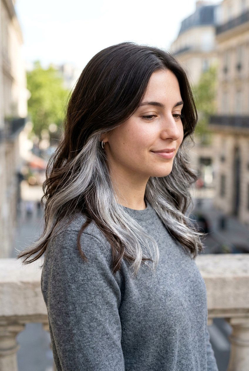 Silver Underlayer On Dark Hair - 20 bold peekaboo underlayer color - 20 bold peekaboo underlayer color