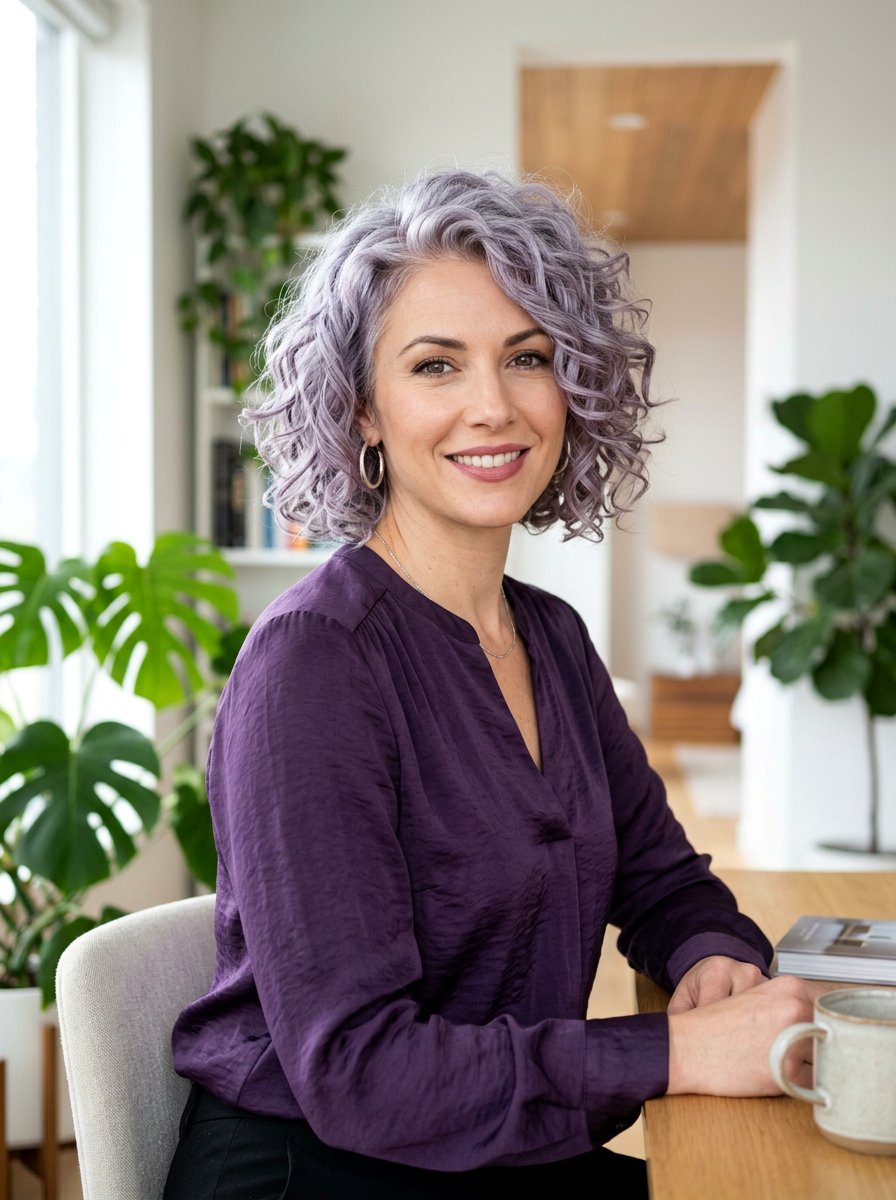 Silver Violet Curly Bob - 20 silver curly bob color ideas - 20 silver curly bob color ideas