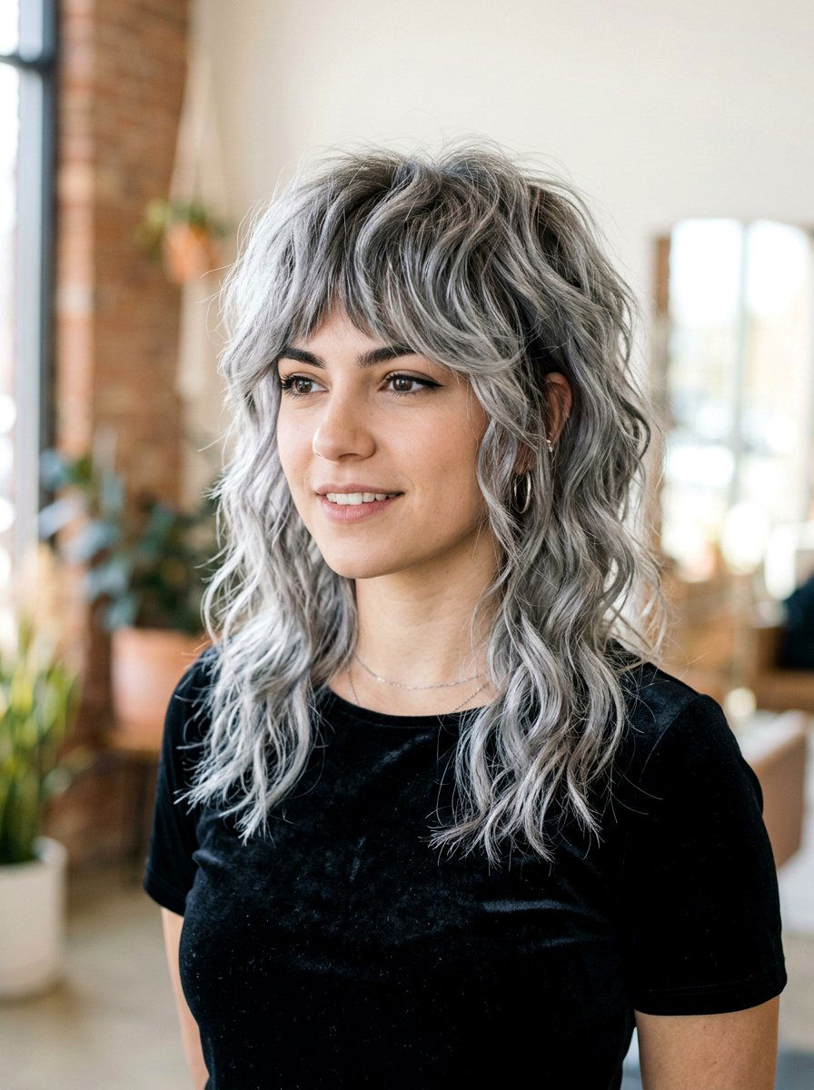 Silver Wavy Wolf Cut - 20 wavy wolf cut for mature women - 20 wavy wolf cut for mature women