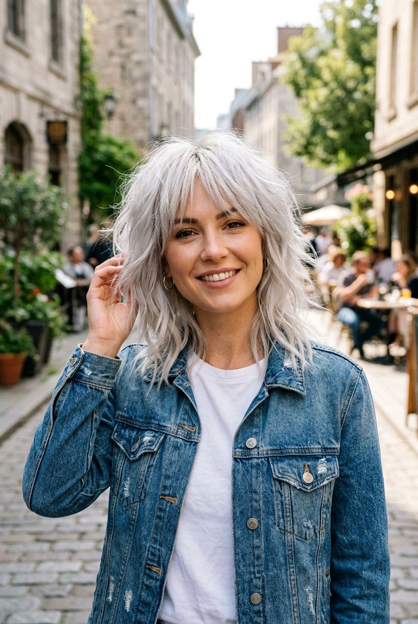 Silver White Blonde Textured Shag - 20 elegant white blonde hair color - 20 elegant white blonde hair color