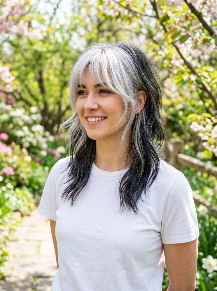 Silver Wolf Cut With Face Framing Highlights - 20 silver wolf cut color ideas - 20 silver wolf cut color ideas