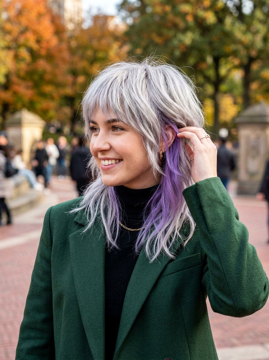 Silver Wolf Cut With Peekaboo Color - 20 silver wolf cut color ideas - 20 silver wolf cut color ideas